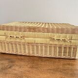 Vintage woven wicker suitcase