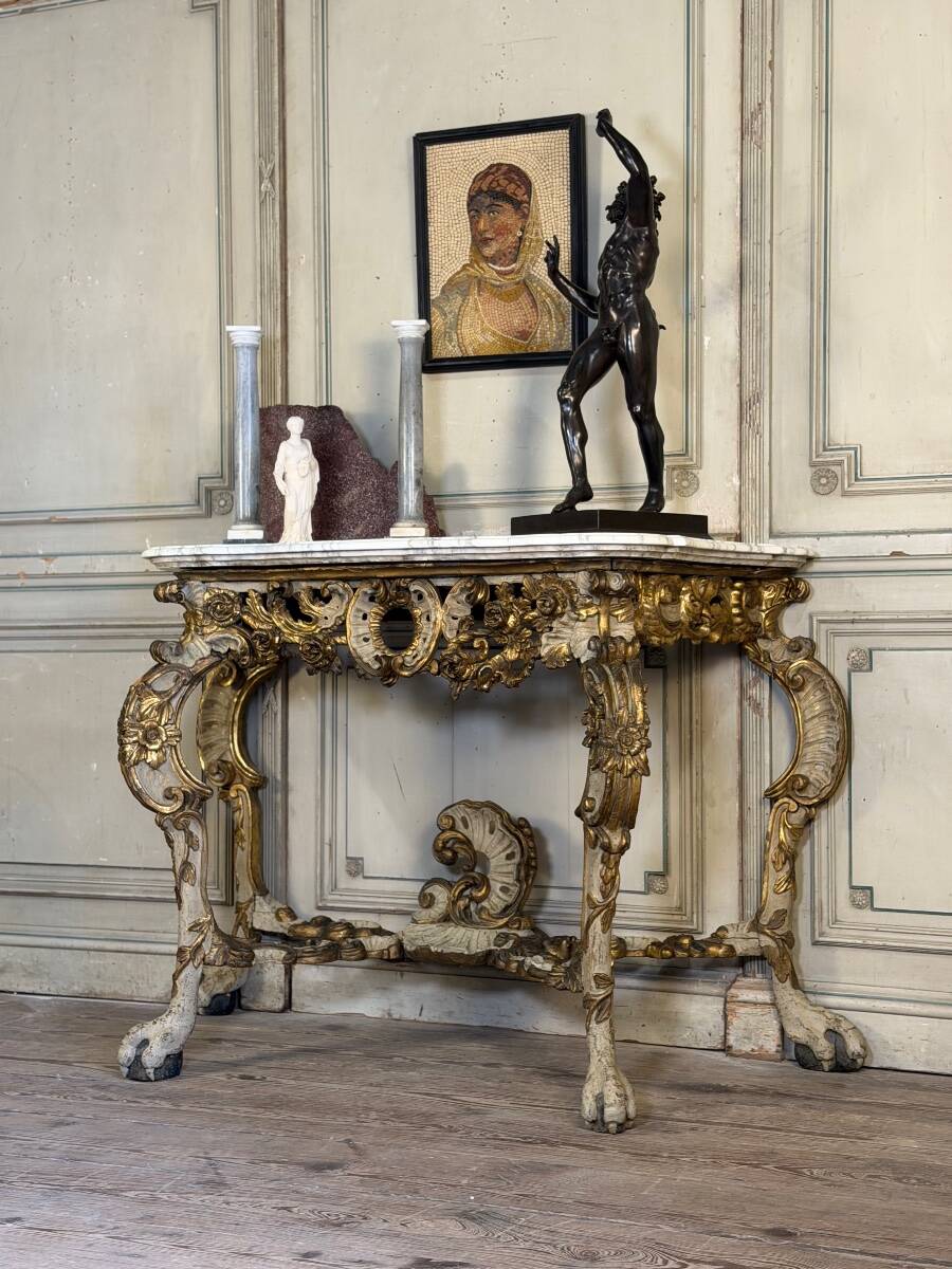 Painted and gilded wooden console, Italy, 18th century.