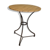 Ancienne table de bistrot en fer et plateau en chêne