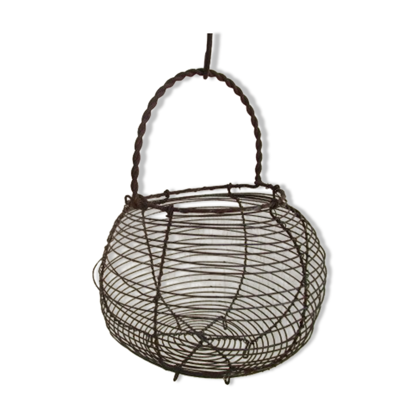 Basket with salad or old eggs in wire