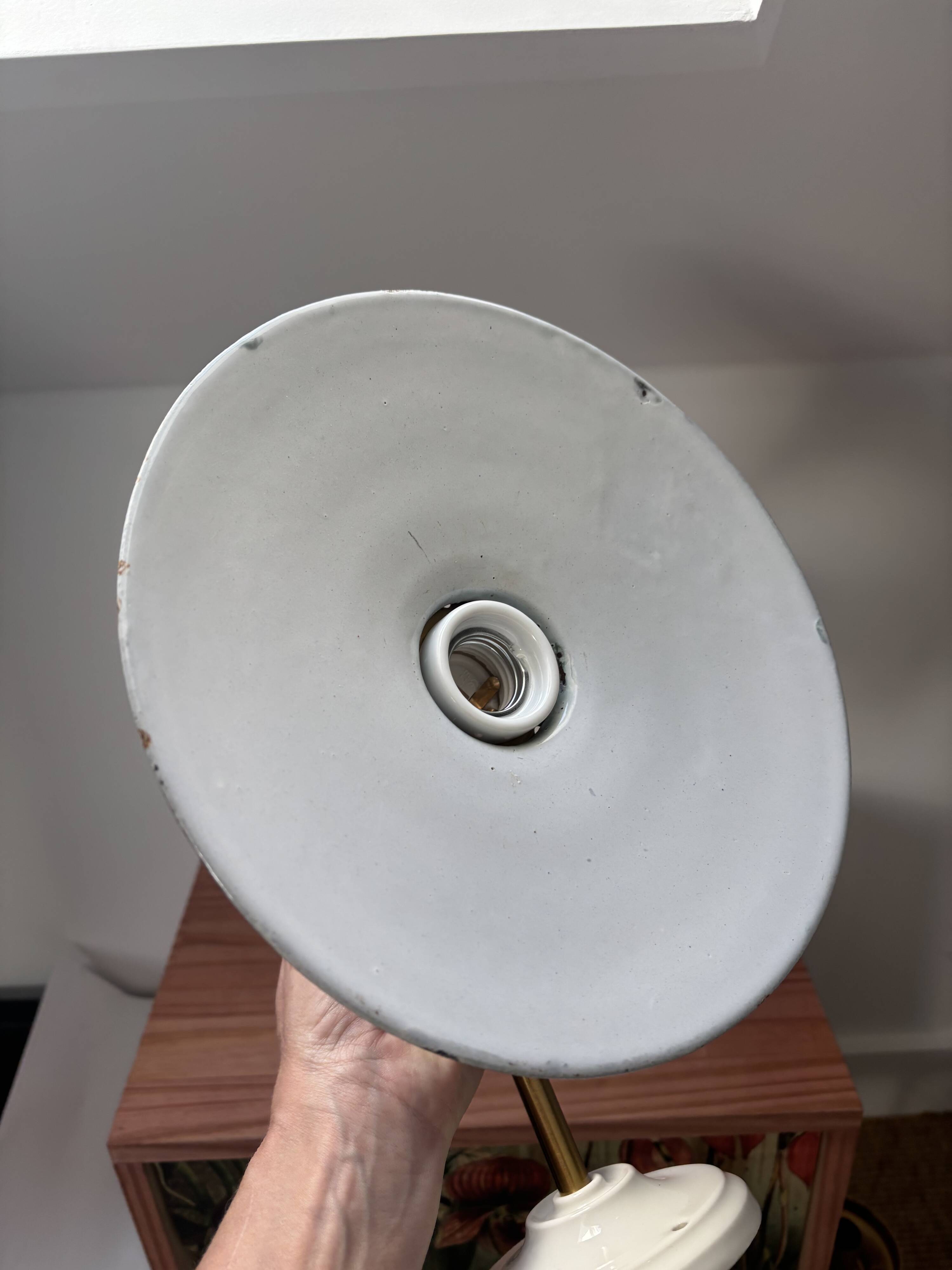 Vintage enamelled sheet metal swan neck wall light
