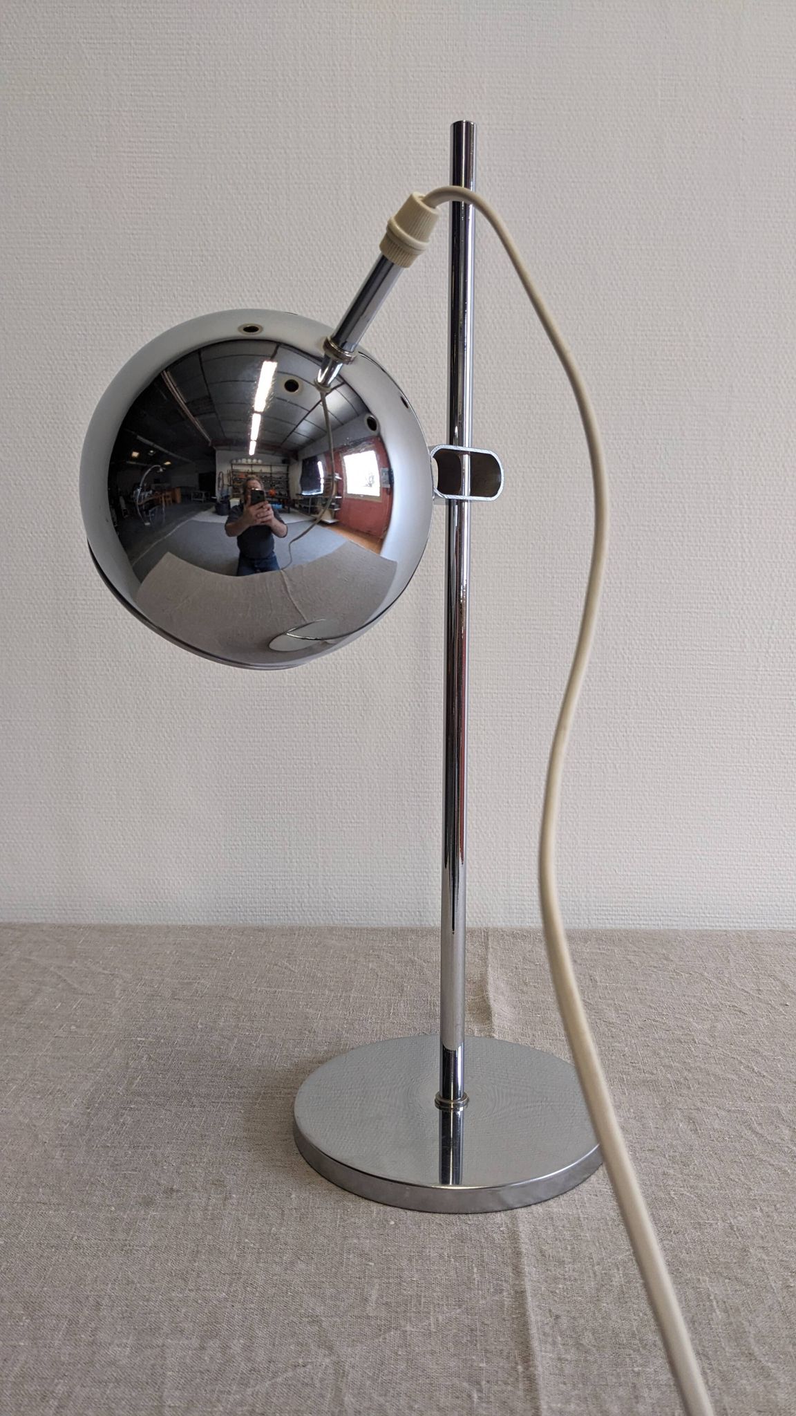 Chrome eye ball lamp, space age, Germany circa 1970.