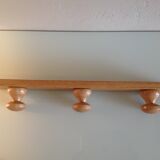 Three-headed varnished wooden coat rack, Scandinavian style / vintage 60s-70s