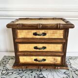 Boîte à bijoux commode 3 tiroirs bambou vintage