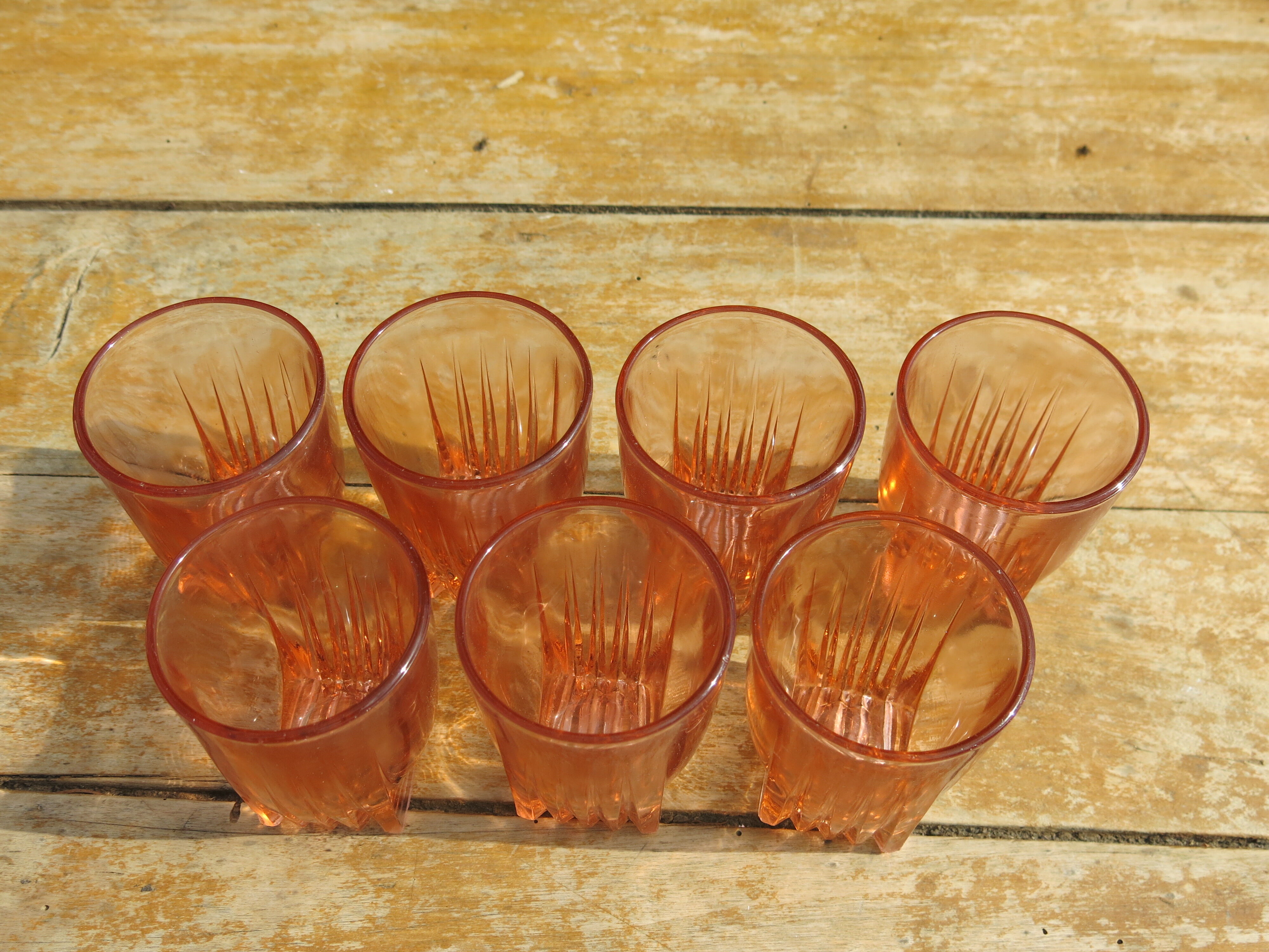 7 vintage pink water glasses