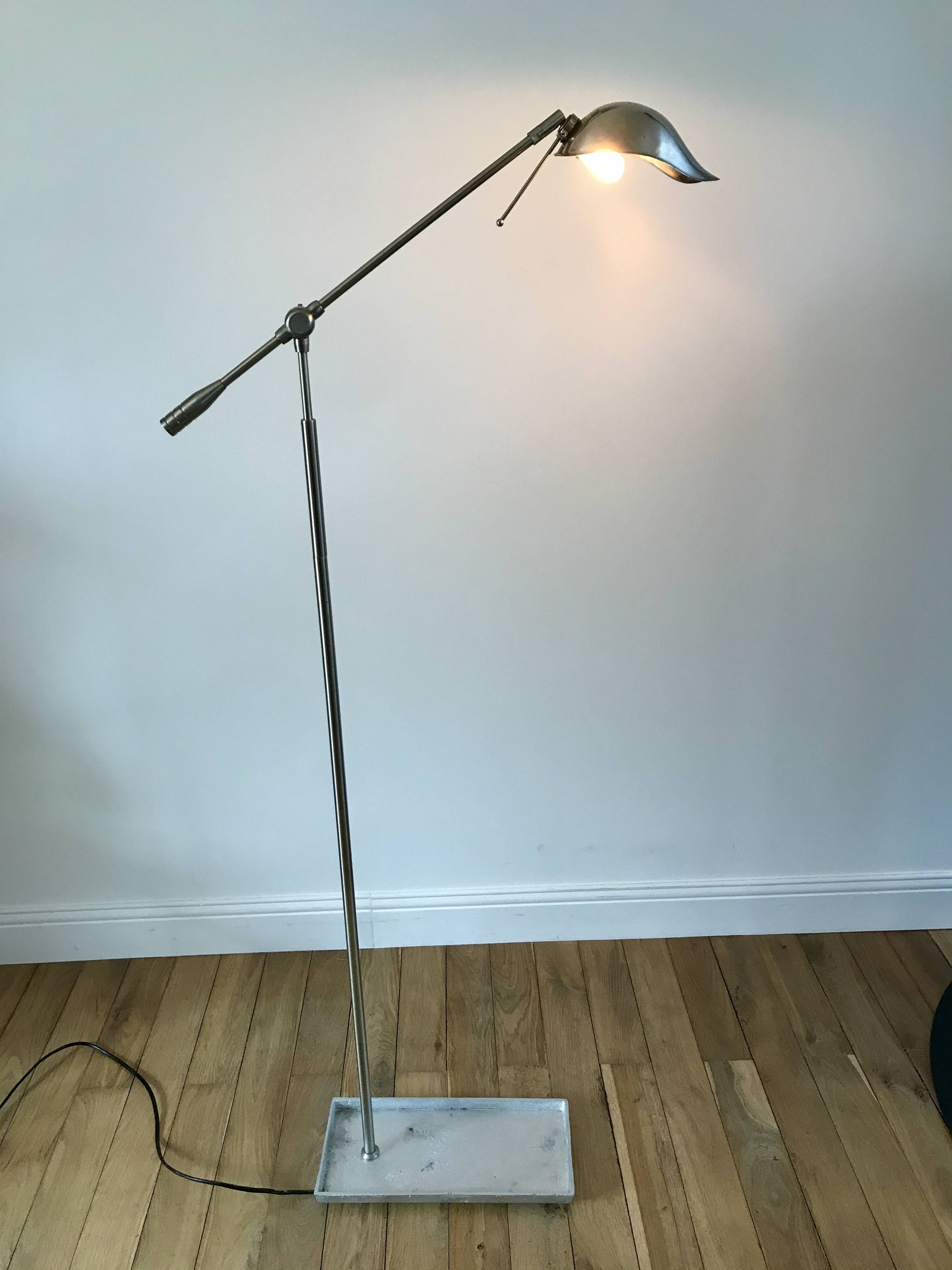 Pivoting brushed aluminum floor lamp from the 70s