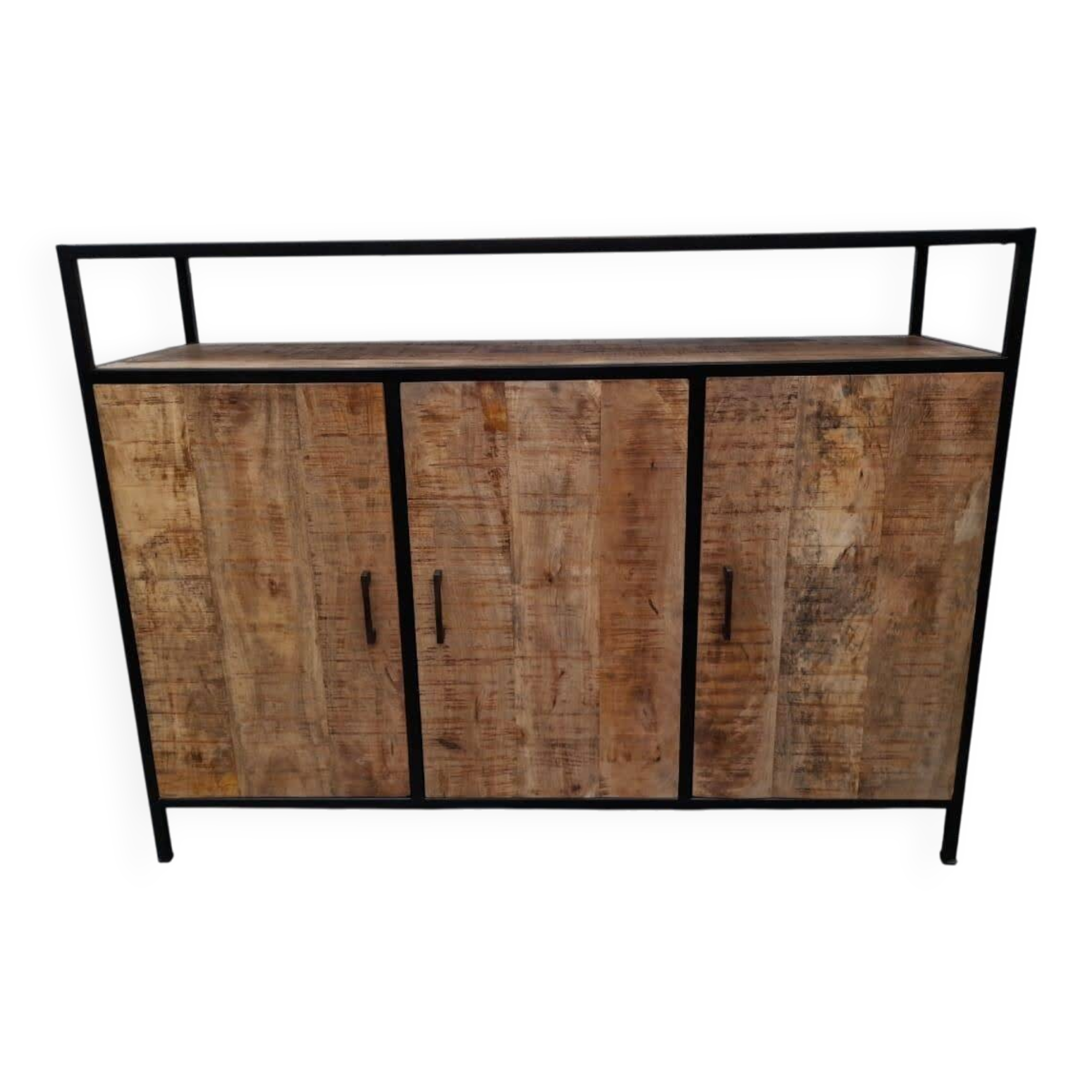 Industrial-style buffet made of solid mango wood.