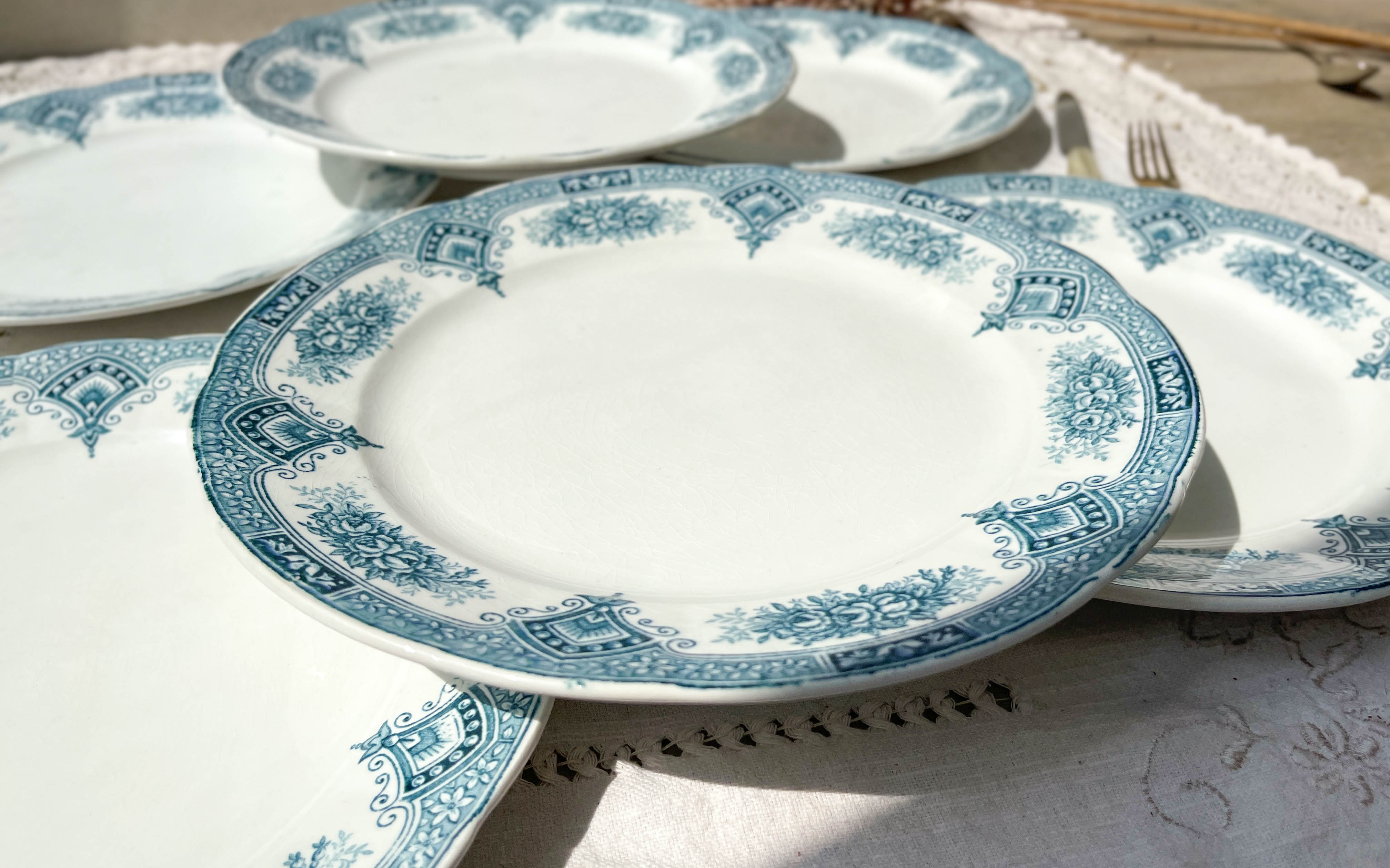 6 vintage flat plates iron earth onnaing model "spring"