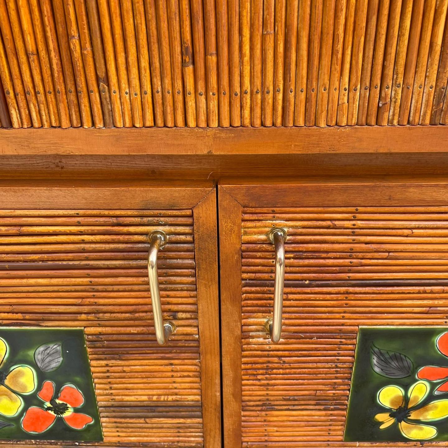 Vintage rattan and ceramic bar furniture
