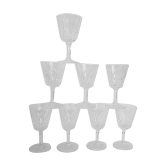 8 glass with legs in chiseled glass 70's