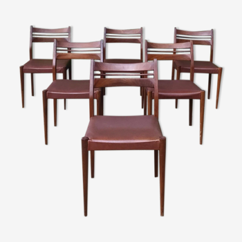 Série 6 chaises scandinave teck et skaï marron 1960
