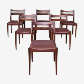 Series 6 Scandinavian chairs, teak and brown skai, 1960