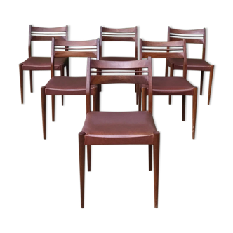 Série 6 chaises scandinave teck et skaï marron 1960