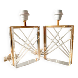 Pair of Lucite and gilt table lamps, Italy 1970