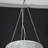 French Art Deco glass bowl pendant chandelier with floral pattern, 1950