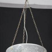 French Art Deco glass bowl pendant chandelier with floral pattern, 1950