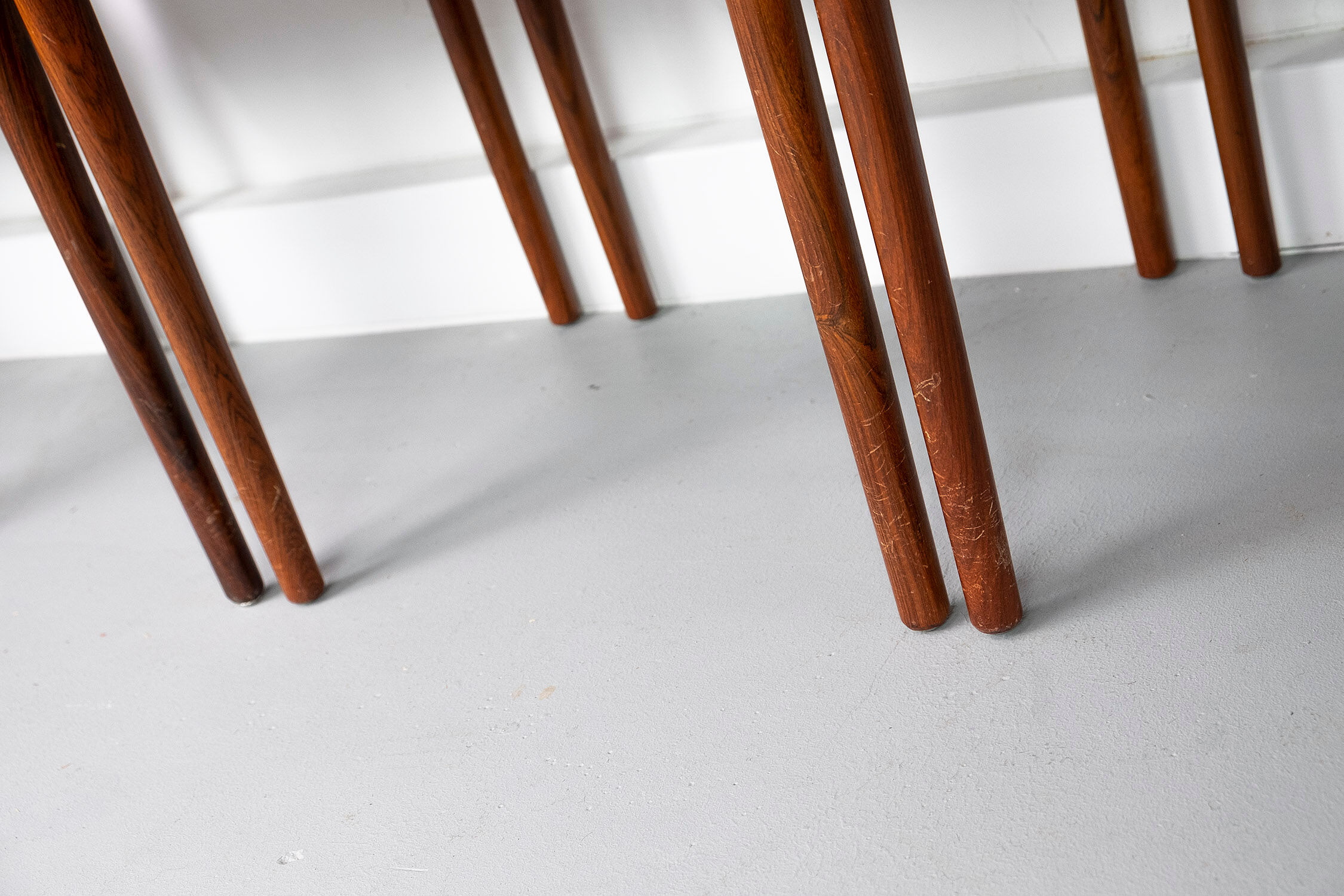Set of 6 wooden Dining Chairs with black Leather, 1960