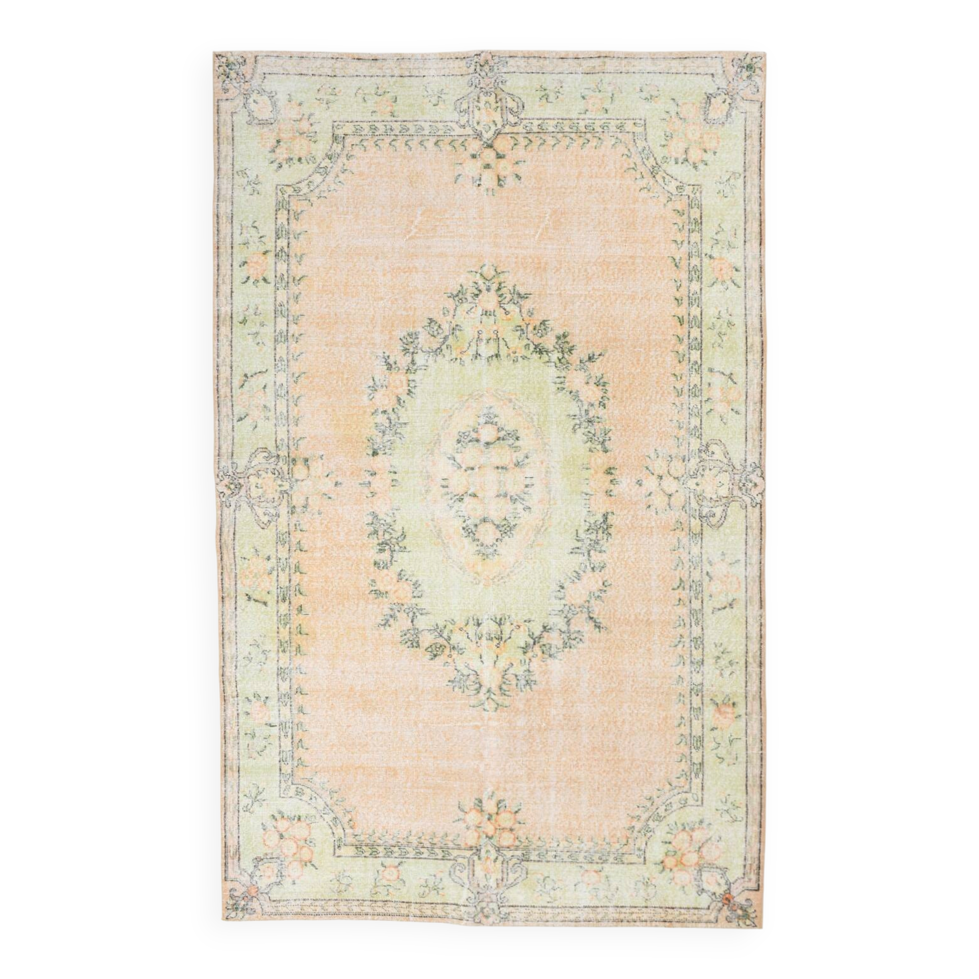Soft Peach Muted Wool Vintage Rug For Home Decor, 184x292 Cm