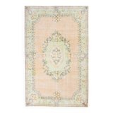 Soft Peach Muted Wool Vintage Rug For Home Decor, 184x292 Cm
