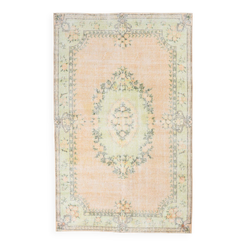 Soft Peach Muted Wool Vintage Rug For Home Decor, 184x292 Cm