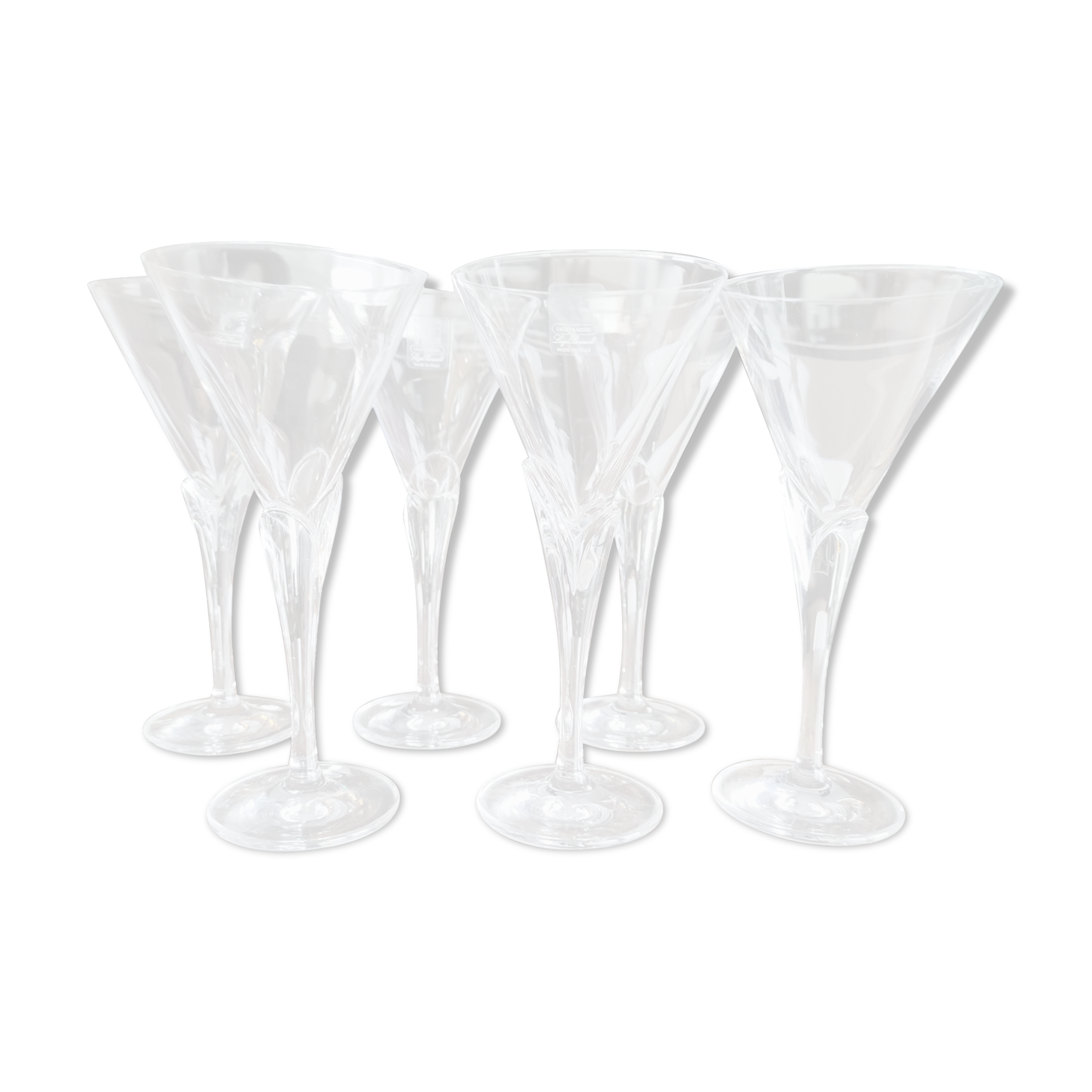 Set of 6 vintage white wine glasses in Light & Music crystal model Florian by Luigi Bormioli