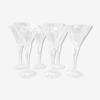 Set of 6 vintage white wine glasses in Light & Music crystal model Florian by Luigi Bormioli