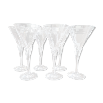 Set of 6 vintage white wine glasses in Light & Music crystal model Florian by Luigi Bormioli