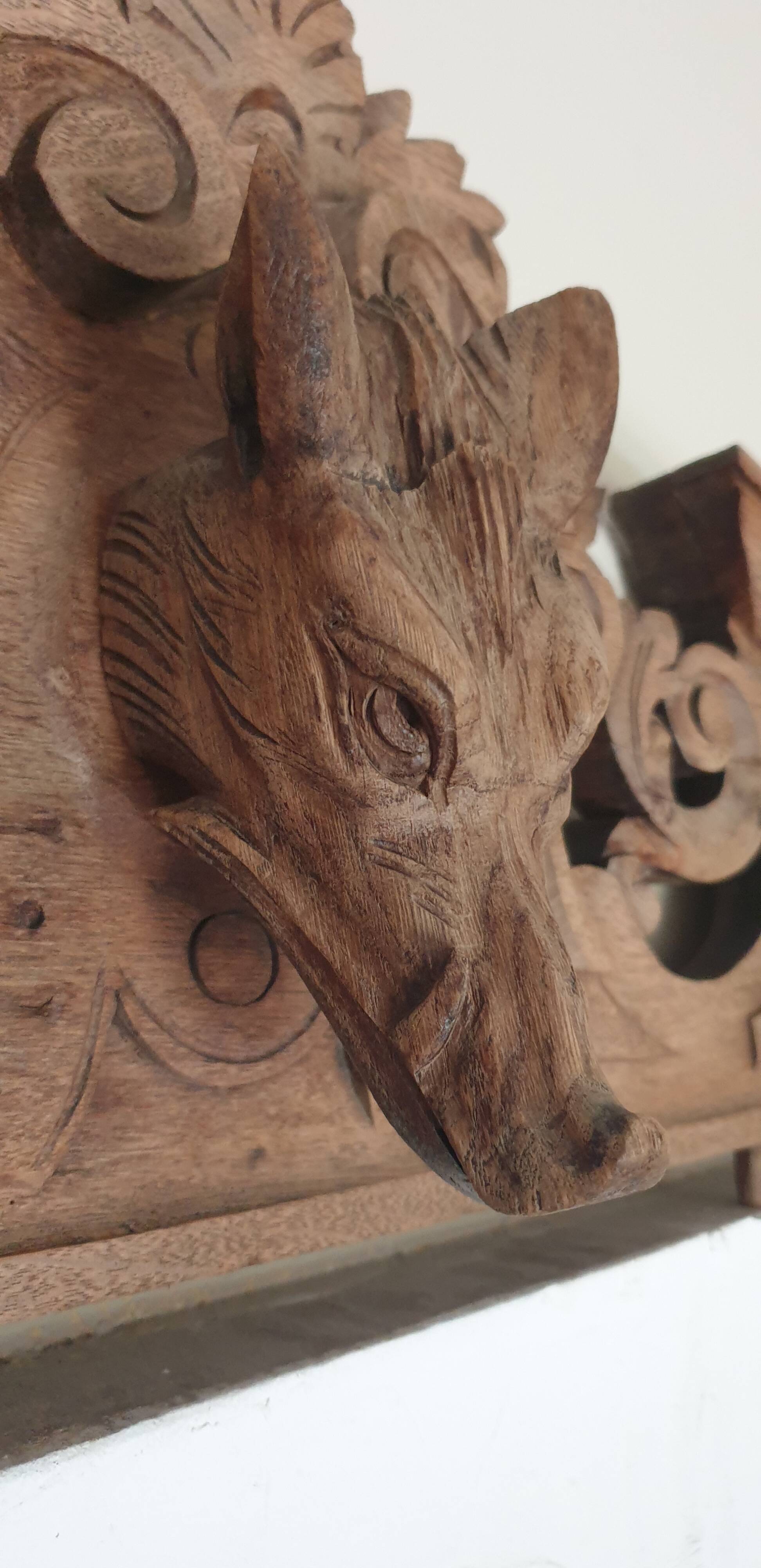 Large natural wood pediment