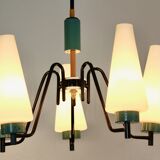 Dutch suspension lamp in wood steel and opaline glass