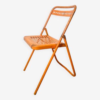 Chaise « Plichaise » SOUVIGNET, fabriquée en acier Orange 1960