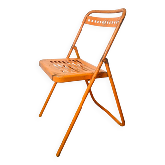 Chaise « Plichaise » SOUVIGNET, fabriquée en acier Orange 1960