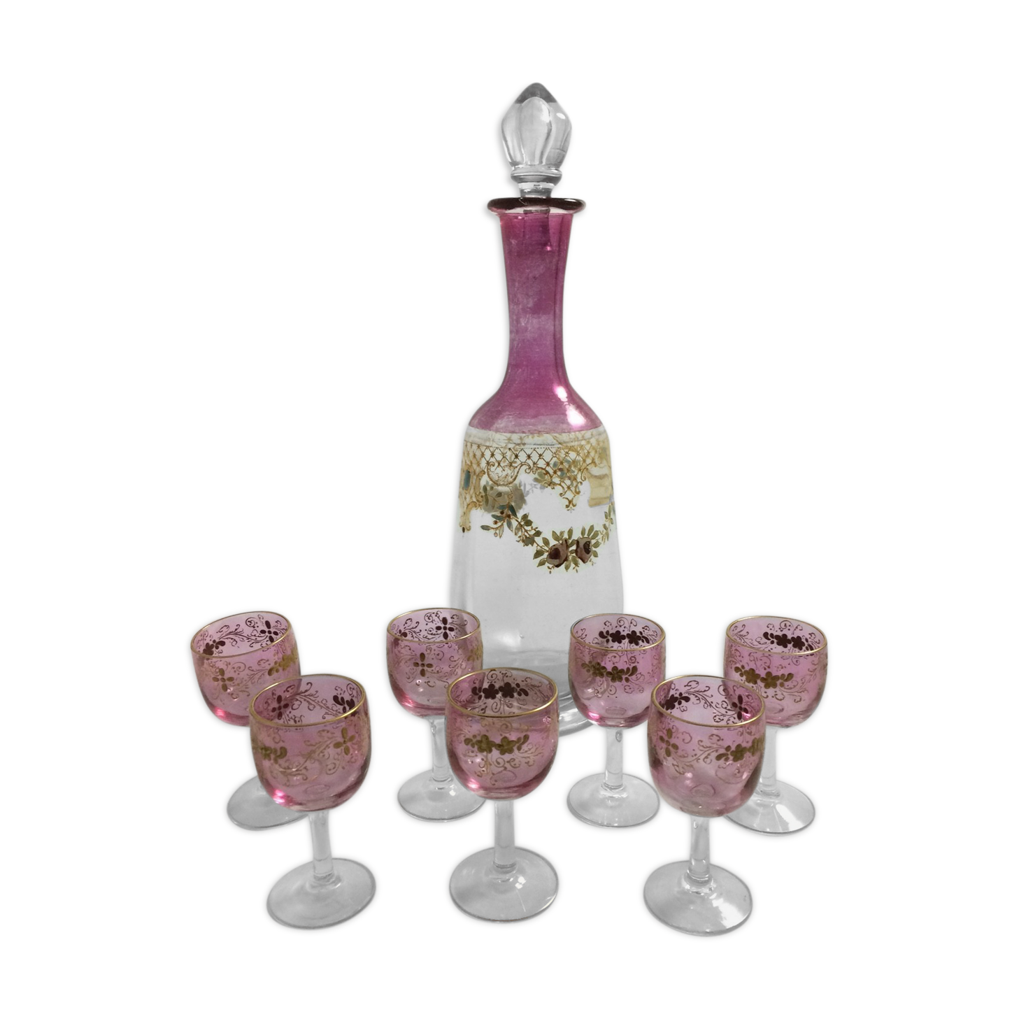 Old liquor service with enamelled decoration