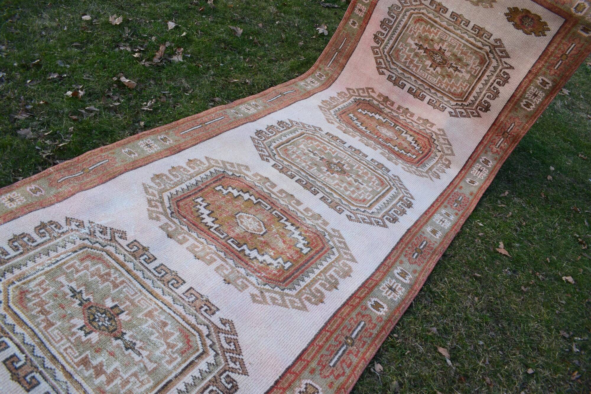 Vintage Turkish hallway rug 133x377 cm