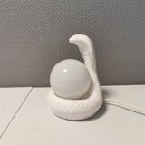 Beautiful vintage ceramic COBRA table lamp with thin milky white glass shade/dome. RAF Sweden 70-80s