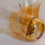 Four iridescent honey blown glass glasses
