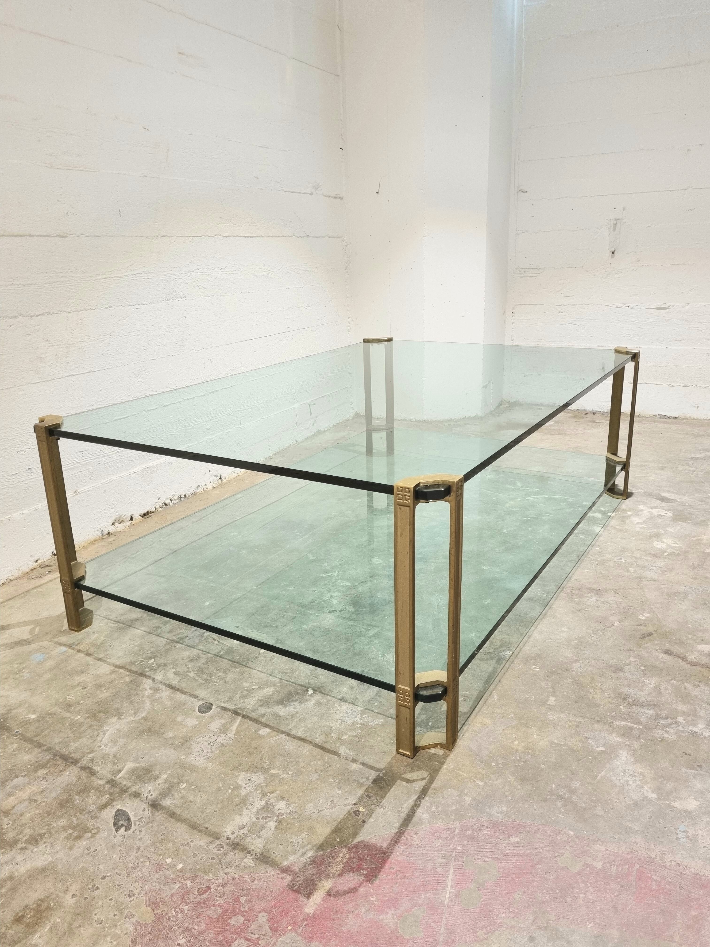 Vintage Brass and Glass Model T24 Coffee Table by Peter Ghyczy, 1970s