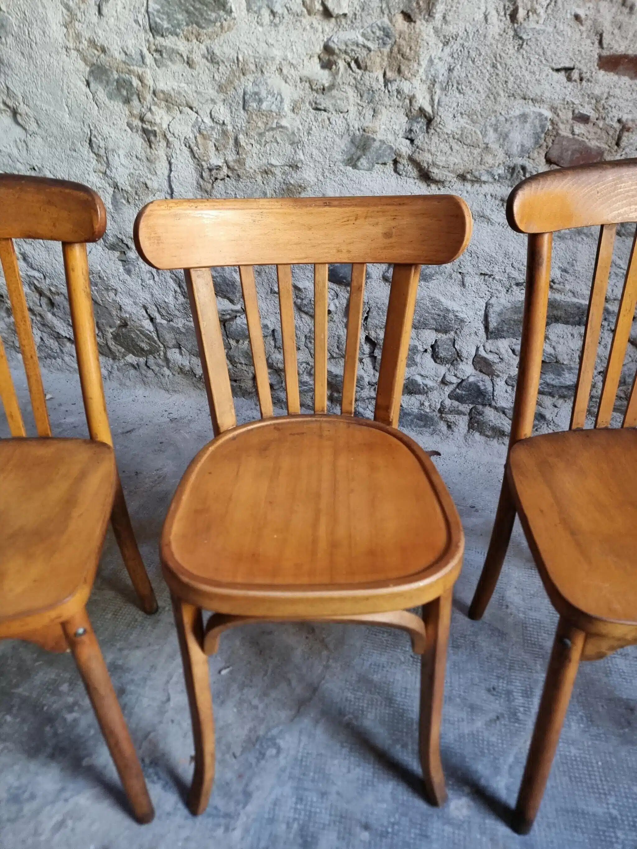 Ensemble vintage de 4 chaises bistrot françaises par Baumann & Luterma, bois de hêtre, années 1950