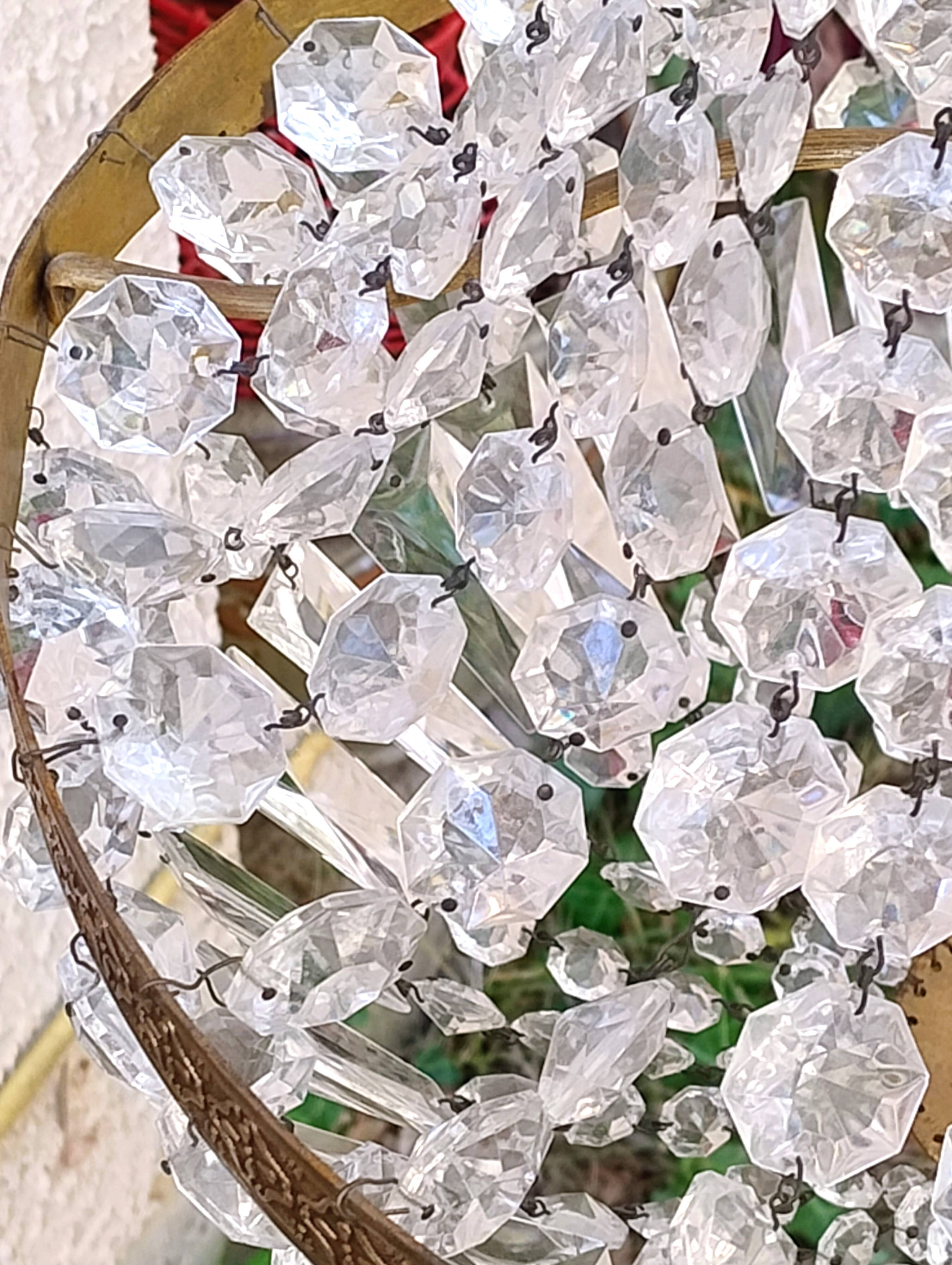 Lustre montgolfière ancien , grande taille, pampilles