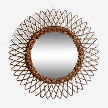 Vintage rattan sun mirror