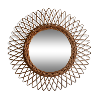 Vintage rattan sun mirror