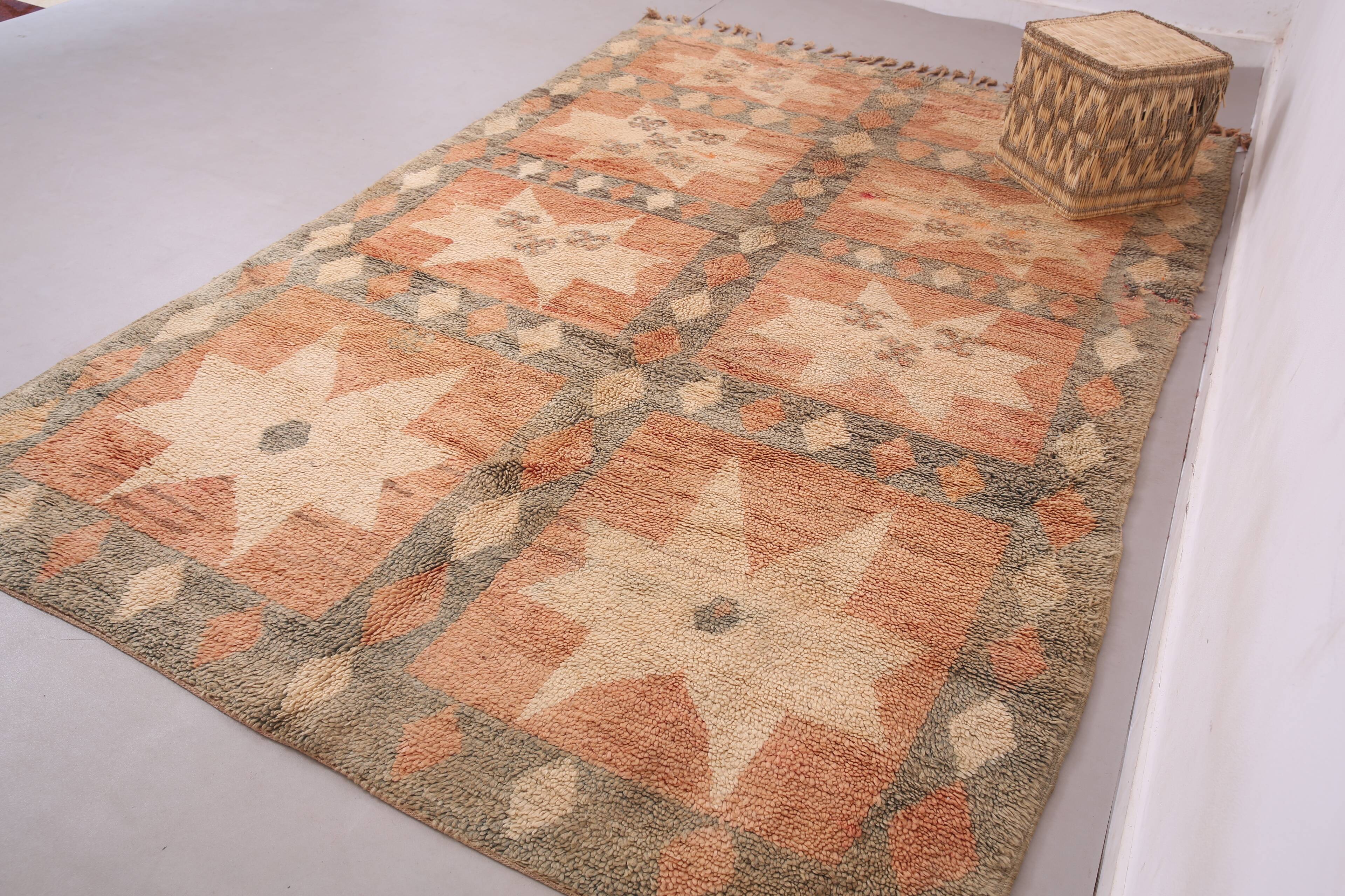 Peach Vintage Moroccan Rug 200 x 298 cm - Berber Wool Rug - Handmade Rug