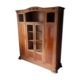 Art Nouveau glass library in walnut burl