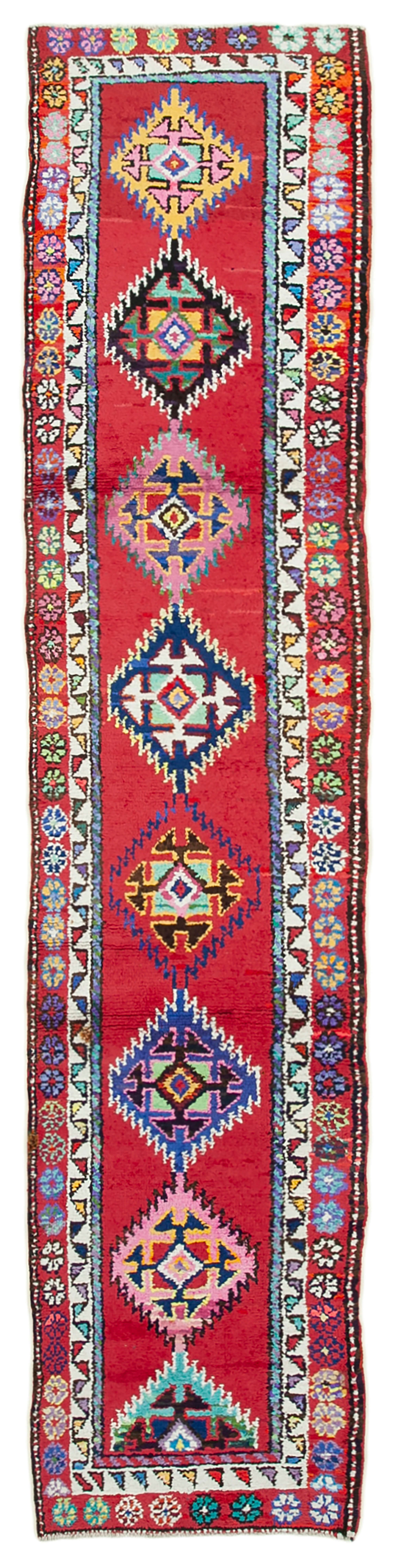 Handwoven decorative anatolian red runner carpet 87 cm x 395 cm