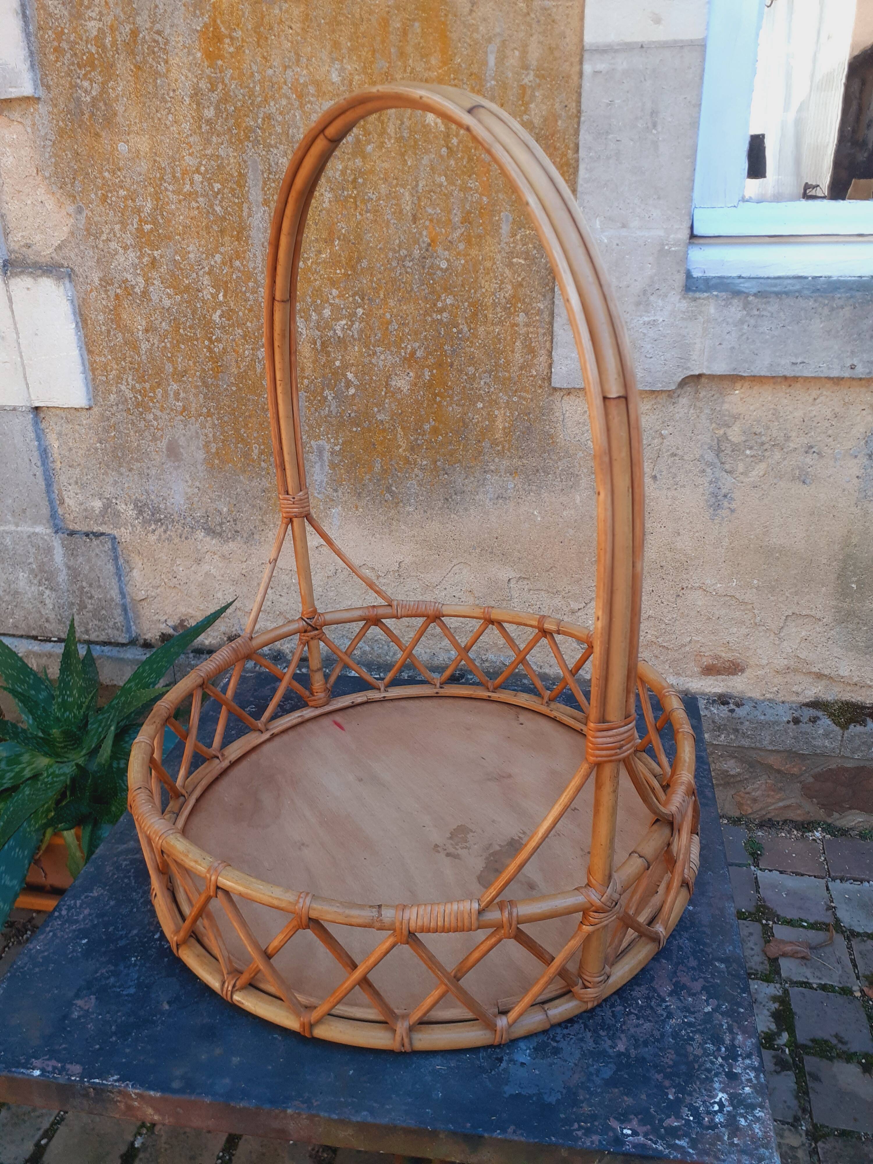 60s rattan hanging planter