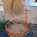 60s rattan hanging planter