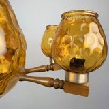 Lustre en bois et verre du milieu du siècle, années 1970