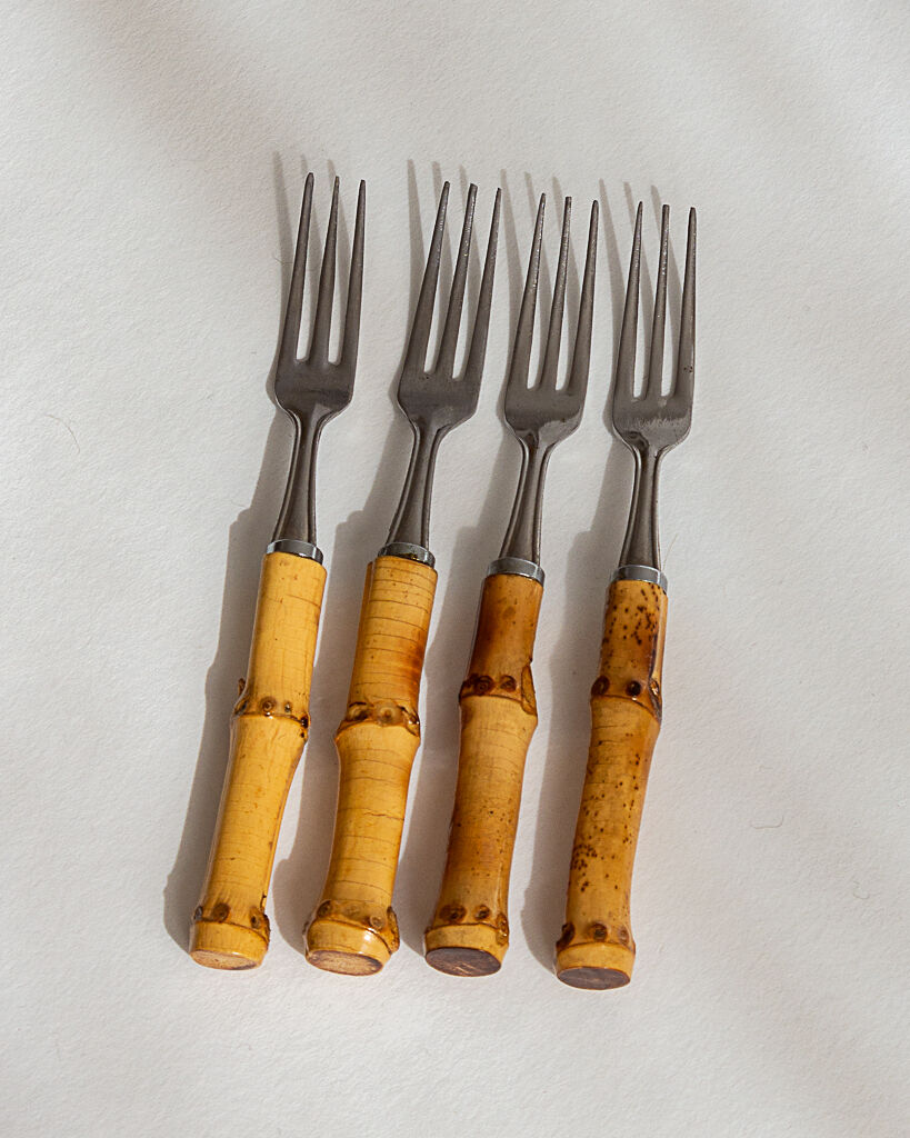 Bamboo cutlery set for 4 people, 60s