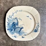 Blue ironstone plate from Gien, "Birds" service, circa 1870, no. 3.