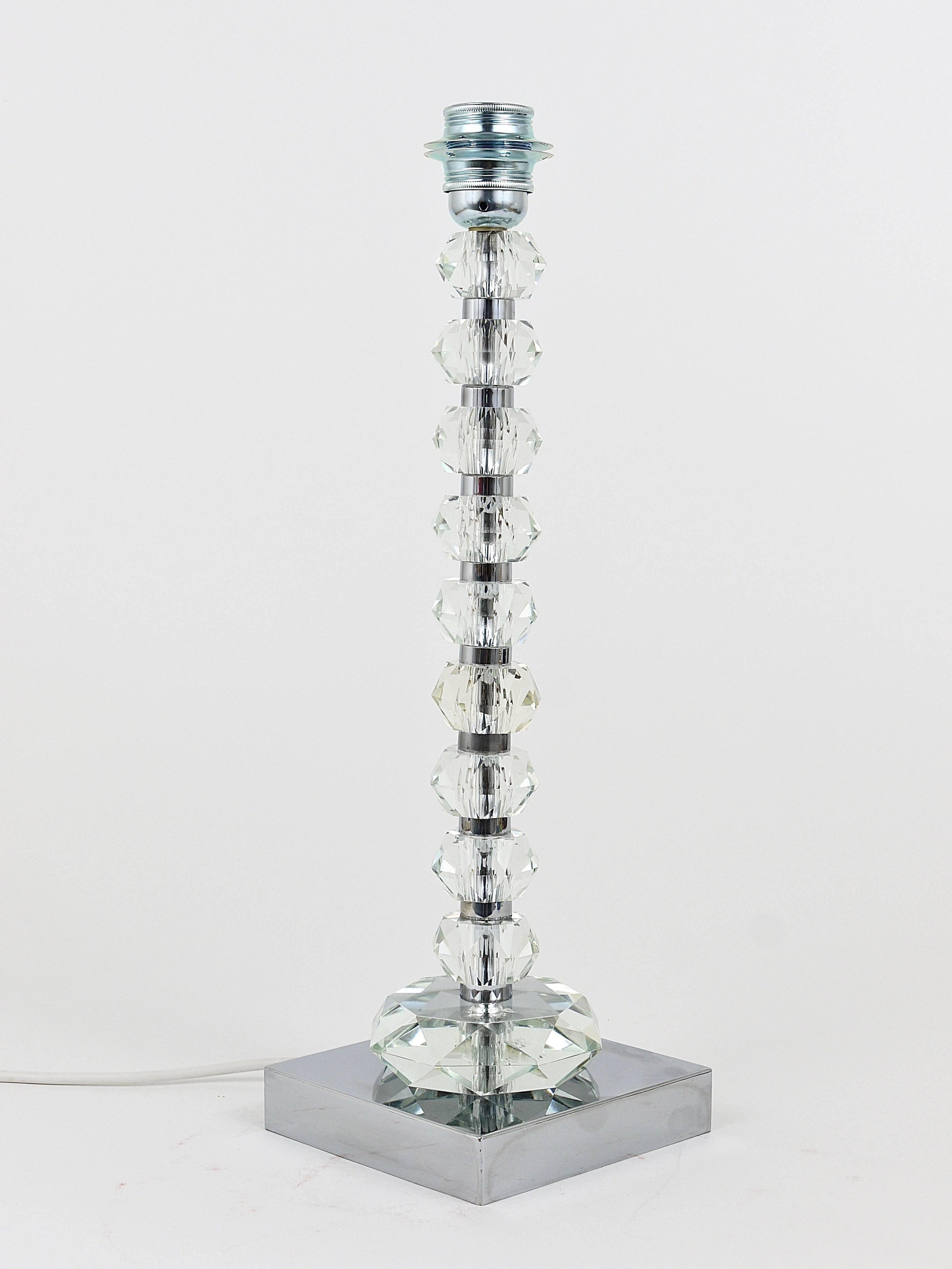 Two Bakalowits table lamps with huge faceted diamond crystals, Austria, 1970s.