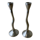 Pair of zigzag candlesticks, solid aluminium, Spain, circa 1980s